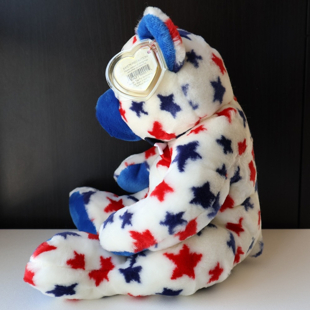 Vintage 2004 Ty Beanie Buddies Blue Patriotic Bear Red White Blue Stars Plush - Picture 4 of 6
